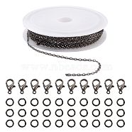DIY 3m Brass Cable Chain Jewelry Making Kit, with 30Pcs Iron Open Jump Rings with 10Pcs Zinc Alloy Lobster Claw Clasps, Gunmetal, Chain Link: 2x1.8x0.2mm(DIY-YW0005-75B)