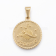 Real 18K Gold Plated 304 Stainless Steel Pendants, Flat Round with Twelve Constellation/Zodiac Sign, Scorpio, 29x25x3.2mm, Hole: 9x4.5mm(X-STAS-H372-01H)