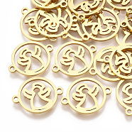 201 Stainless Steel Links connectors, Laser Cut Links, Flat Round with Angel, Golden, 20x15x1mm, Hole: 1.6mm(STAS-T044-12G)