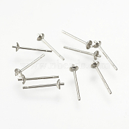 925 Sterling Silver Stud Earring Findings, Earring Posts, Platinum, 13x0.9~3mm(STER-K037-007A)