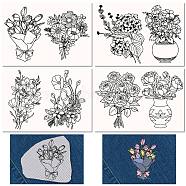 Non-Woven Embroidery Aid Drawing Sketch, Rectangle, Flower, 297x210mmm, 4pcs/set(DIY-WH0538-007)