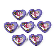 Flower Printed Opaque Acrylic Heart Beads, Slate Blue, 16x19x8mm, Hole: 2mm(SACR-S305-28-M04)