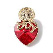 Real 18K Gold Plated Rack Plating Brass Micro Pave Cubic Zirconia Pendants, with Glass, Long-Lasting Plated, Cadmium Free & Lead Free, Octopus & Heart, Red, 20x11.5x10mm, Hole: 4x4mm(KK-C015-25G-12)