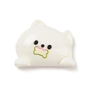 Cute Dog Eat Bone Opaque Resin Decoden Cabochons, Puppy, for Jewelry Making, WhiteSmoke, 18.5x22.5x8mm(CRES-Q220-04A-01)