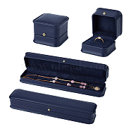 DICOSMETIC 2Pcs 2 Styles PU Leather Jewelry Storage Boxes Set with Velvet Inside, for Necklace, Ring, Prussian Blue, 5.85~24x5.6~5.85x3.8~4.9cm, 1pc/style(CON-DC0001-06)