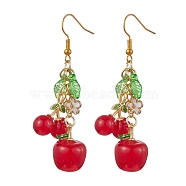 Red Glass Dangle Earrings, Cluster Earrings, Cherry, 60x13.5mm(EJEW-JE05729-01)