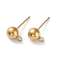 Ion Plating(IP) 304 Stainless Steel Stud Earring Findings, with Open Loop, Round, Real 18K Gold Plated, 18x6mm, Hole: 1.8mm, Pin: 0.7mm(STAS-M323-01B-G)