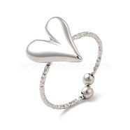 304 Stainless Steel Heart Open Cuff Ring for Women, Stainless Steel Color, US Size 7 3/4(17.9mm)(RJEW-E066-09P)