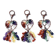 Natural Mixed Gemstone Keychain Clasps, with Red Copper Brass Findings & Lobster Clasp, Heart, Colorful, 128~138x46~48mm(G-S274-07)