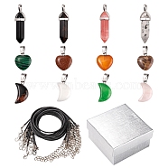 DIY Gemstone Necklace Making Kit, Including Heart & Moon & Bullet Natural & Synthetic Mixed Stone Pendants, Waxed Cord Necklace Making, 25Pcs/set(DIY-FS0003-59)