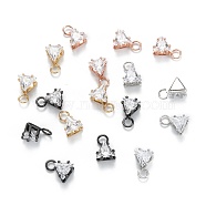 Brass Clear Cubic Zirconia Charms, Long-Lasting Plated, Triangle, Mixed Color, 8x5.5x4mm, Hole: 2mm(ZIRC-G170-14)