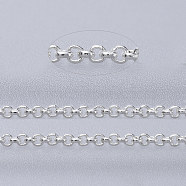 Brass Rolo Chains, Belcher Chains, Soldered, Long-Lasting Plated, Cadmium Free & Lead Free, Silver Color Plated, 1x0.4mm(X-CHC-S008-002I-S)