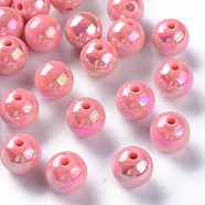 Opaque Acrylic Beads, AB Color Plated, Round, Salmon, 12x11mm, Hole: 2.5mm, about 566pcs/500g(MACR-S370-D12mm-A04)
