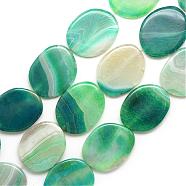 Natural Striped Agate/Banded Agate Beads Strand, Dyed, Oval, Sea Green, 39~40x32.5~33x6.5~7mm, Hole: 2.5mm, about 10pcs/strand, 16.3 inch(G-S236-05)
