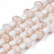 Mushroom Handmade Lampwork Beads Strands, Misty Rose, 12.5~14x10~11mm, Hole: 1.5mm, about 24~25pcs/strand, 12.20 inch~12.99 inch(31cm~33cm)(LAMP-SZ0001-25A)