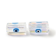 Transparent Glass Beads, with Enamel, Rectangle with Evil Eye Pattern, Deep Sky Blue, 12.5x8x7mm, Hole: 1.5mm(GLAA-F121-03E)