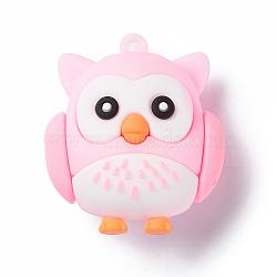 PVC Cartoon Owl Doll Pendants, for Keychains, Pink, 43x37x26mm, Hole: 3mm(KY-C008-04B)