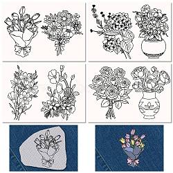 Non-Woven Embroidery Aid Drawing Sketch, Rectangle, Flower, 297x210mmm, 4pcs/set(DIY-WH0538-007)