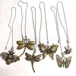 Insect Tibetan Style Alloy Ceiling Fan Pull Chain Extenders, Butterfly & Dragonfly & Bee Pendant Decoration, with Iron Ball Chains, Antique Bronze, 346~372mm, 6 style, 1pc/style, 6pcs/set(AJEW-AB00143)