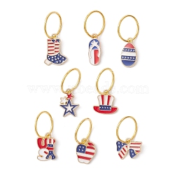 Independence Day Iron Dreadlocks Beads, Alloy Enamel Braiding Hair Pendants Decoration Clips, Mixed Shapes, Mixed Color, 27~31.5mm, Inner Diameter: 13.5mm, 8pcs/set(PALLOY-JF02283)