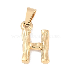 304 Stainless Steel Pendants, Bamboo Style, Letter, Golden Color, Letter.H, 19x11x3mm, Hole: 3x7mm(STAS-F235-01G-H)