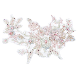 3D Flower Organgza Polyester Embroidery Ornament Accessories, Applique Patch, Sewing Craft Decoration, with Imitation Pearl Beads, Pale Green, 350x290x1.5~6mm(DIY-WH0297-20D)