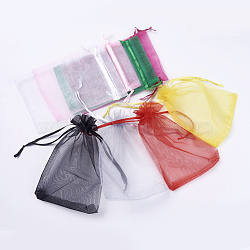 8 Colors Organza Bags, Organza Pouches for Potpourri, with Ribbons, Rectangle, Mixed Color, 15x10cm, 25pcs/color, 200pcs/set(OP-MSMC003-09-10x15cm)