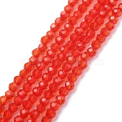 Electroplate Glass Beads Strands, Pearl Luster Plated, Faceted, Abacus, Red, 2x1.5~1.6mm, Hole: 0.8mm, about 235pcs/Strand, 14.17 inch(36cm)(GLAA-F079-A-02)