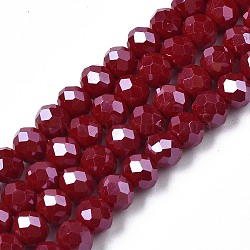 Electroplate Glass Beads Strands, Pearl Luster Plated, Faceted, Rondelle, Dark Red, 2.3~2.7x2mm, Hole: 0.4mm, about 150~170pcs/strand, 11 inch(28cm)(EGLA-A034-P1mm-A13)