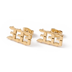 Angel Number Earrings, 304 Stainless Steel Stud Earrings for Women, Num.3, 7.5x13.5mm, Pin: 0.7mm(X-EJEW-F286-01G-G)