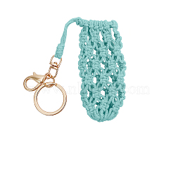 Alloy Keychain, with Woven Cotton Mini Cute Lipstick Storage Bag, Golden, Turquoise, 7.5cm(PW-WGA54F5-04)