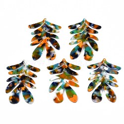 Cellulose Acetate(Resin) Big Pendants, Leaf, Colorful, 57x41x2.5mm, Hole: 1.2mm(KY-S136-453C)