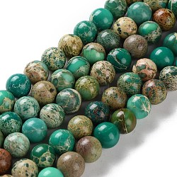 Dyed Natural Regalite/Imperial Jasper/Sea Sediment Jasper Beads Strands, Round, Teal, 8mm, Hole: 1.2mm, about 23pcs/strand, 7.64''(19.4cm)(G-B124-C01-10)