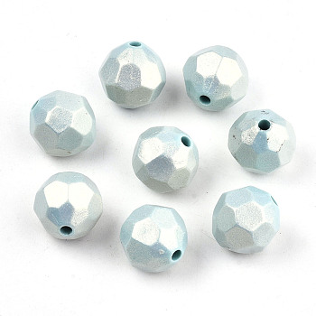 Spray Painted Acrylic Beads, Rubberized Style, Faceted, Round, Pale Turquoise, 13.5mm, Hole: 2mm, about 420pcs/500g