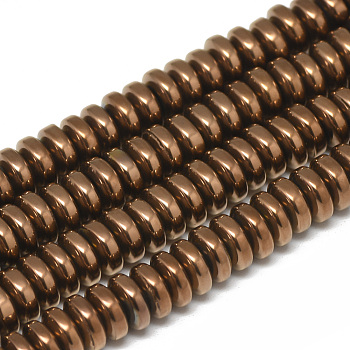 Electroplate Non-magnetic Synthetic Hematite Beads Strands, Heishi Beads, Disc/Flat Round, Copper Plated, 6x2.5mm, Hole: 2mm, about 150pcs/strand, 15.7 inch