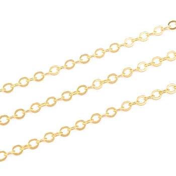 Brass Flat Oval Cable Chains, Soldered, with Spool, Cadmium Free & Nickel Free & Lead Free, Golden, 2.5x2x0.45mm, about 32.8 Feet(10m)/roll