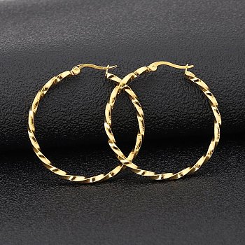 Titanium Steel Hoop Earrings, Twisted Ring Shape, Golden, 12 Gauge, 20x2mm