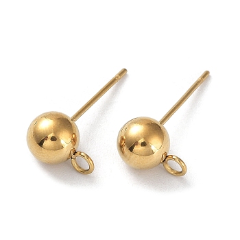 Ion Plating(IP) 304 Stainless Steel Stud Earring Findings, with Open Loop, Round, Real 18K Gold Plated, 18x6mm, Hole: 1.8mm, Pin: 0.7mm