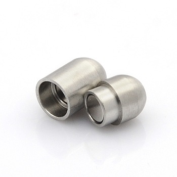 304 Stainless Steel Matte Surface Magnetic Clasps with Glue-in Ends, Barrel, Stainless Steel Color, 17x8mm, Hole: 4mm