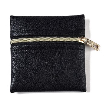 Imitation Leather Jewelry Storage Zipper Bags, for Earrings, Rings, Bracelets, Square, Black, 8x8x0.7cm