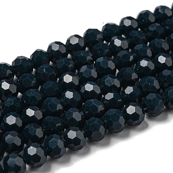 Opaque Glass Beads Stands, Faceted(32 Facets), Round, Prussian Blue, 6mm, Hole: 1mm, about 98pcs/strand, 20.47''(52cm)