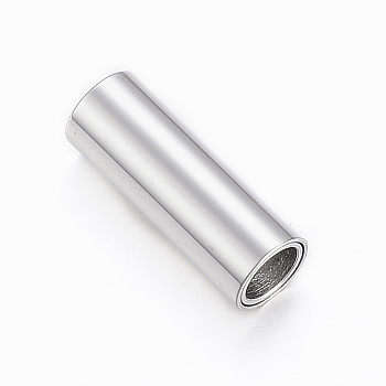 Smooth 304 Stainless Steel Magnetic Clasps with Glue-in Ends, Column, Stainless Steel Color, 16x6mm, Hole: 4mm