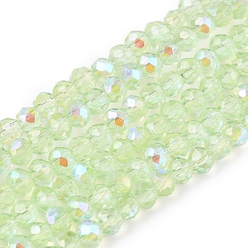 Electroplate Glass Beads Strands, Half Rainbow Plated, Faceted, Rondelle, Light Green, 2.3~2.7x2mm, Hole: 0.4mm, about 150~155pcs/strand, 32~33cm