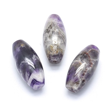 Natural Chevron Amethyst Beads, Half Drilled, Rice, 42.5~44x19~20mm, Hole: 3mm