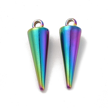 Ion Plating(IP) 201 Stainless Steel Pendants, Cone Charm, Rainbow Color, 18.5x5.5mm, Hole: 1.5mm