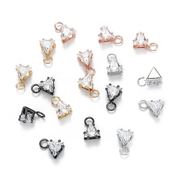 Brass Clear Cubic Zirconia Charms, Long-Lasting Plated, Triangle, Mixed Color, 8x5.5x4mm, Hole: 2mm