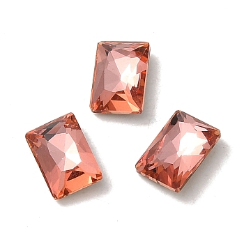 Glass Rhinestone Cabochons, Point Back & Back Plated, Faceted, Rectangle, Padparadscha, 6x4x2mm