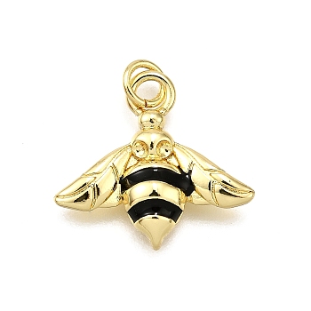 Brass Enamel Pendants, with Jump Ring, Bees Charm, Lead Free & Cadmium Free, Long-Lasting Plated, Rack Plating, Real 18K Gold Plated, 18.5x20x3.5mm, Hole: 3.5mm