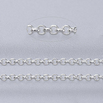 Brass Rolo Chains, Belcher Chains, Soldered, Long-Lasting Plated, Cadmium Free & Lead Free, Silver Color Plated, 1x0.4mm