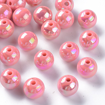 Opaque Acrylic Beads, AB Color Plated, Round, Salmon, 12x11mm, Hole: 2.5mm, about 566pcs/500g